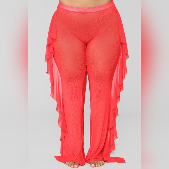 Cherry Red Ruffle Swimsuit Cover up pants - Picture 8 of 12